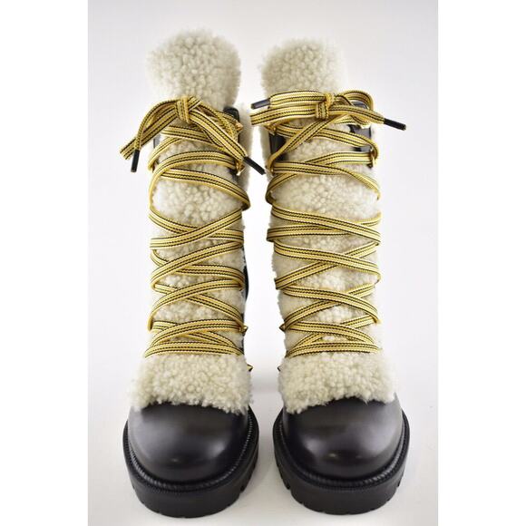 Christian Louboutin Yetita 70 Black Calf Leather Shearling Heel Combat Boot 35 - Picture 6 of 12